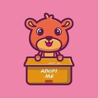 simpatico orsacchiotto in scatola cartone animato personaggio illustrazione vettoriale, icona animale concetto isolato vettore premium