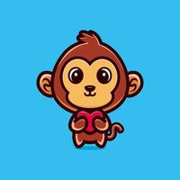 carino scimmia in piedi tenendo amore cartone animato icona illustrazione vettoriale. vettore premium del concetto di icona di amore animale