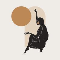 arte della parete femminile oro e nero, set vettoriale. disegno artistico di una silhouette in una forma mistica e astratta. design astratto di body art per stampa, copertina, carta da parati, arte murale minima. vettore