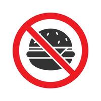 segno proibito con icona del glifo hamburger. simbolo della siluetta di arresto. nessun divieto di fast food. spazio negativo. illustrazione vettoriale isolato