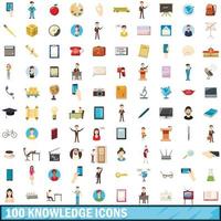 100 icone di conoscenza impostate, stile cartone animato vettore