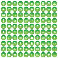 100 icone per la ricreazione in acqua hanno impostato il cerchio verde vettore