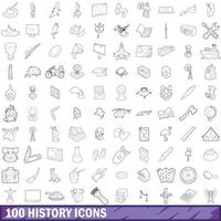 100 icone di storia impostate, stile contorno vettore