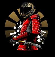un samurai che indossa l'elmo vettore