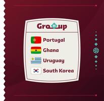 girone mondiale di calcio 2022 h. bandiere dei paesi partecipanti al campionato mondiale 2022. illustrazione vettoriale