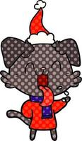 illustrazione in stile fumetto di un cane ansimante che indossa il cappello di Babbo Natale vettore