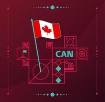 bandiera ondulata vettoriale del torneo mondiale di calcio del Canada 2022 appuntata su un campo da calcio con elementi di design. Fase finale del torneo mondiale di calcio 2022. colori e stile non ufficiali del campionato.