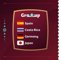 mondiale di calcio 2022 gruppo e. bandiere dei paesi partecipanti al campionato mondiale 2022. illustrazione vettoriale