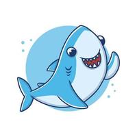illustrazione vettoriale del fumetto di squalo. logo della mascotte dell'oceano di pesce. elemento del carattere dell'icona del simbolo del salto della balena e del delfino