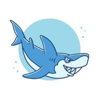 adesivo di illustrazione vettoriale cartone animato squalo arrabbiato. logo mascotte pesce balena. gli squali attaccano l'elemento del carattere dell'icona del simbolo