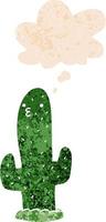 cartone animato cactus e bolla di pensiero in stile retrò strutturato vettore