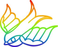 simbolo della rondine del tatuaggio del fumetto del disegno a tratteggio del gradiente dell'arcobaleno vettore