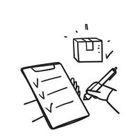 vettore di illustrazione della scatola di spedizione del controllo degli appunti di doodle disegnato a mano