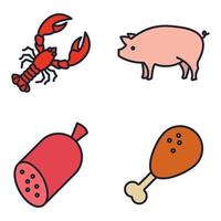 carne, pollame, pesce e uova set icona simbolo modello per grafica e web design raccolta logo illustrazione vettoriale