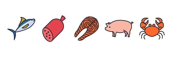 carne, pollame, pesce e uova set icona simbolo modello per grafica e web design raccolta logo illustrazione vettoriale