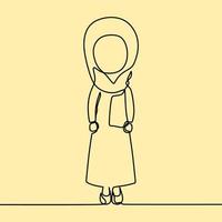 disegno a linea continua su persone con hijab vettore