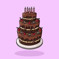 vettore di cartone animato piatto torta di compleanno disegnato a mano isolato