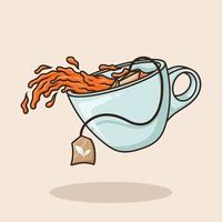 bustina di tè dalla tazza rovesciata. una tazza di tè oggetto concetto fumetto icona vettore