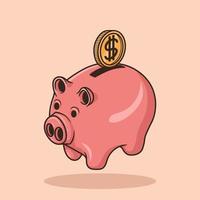 inserire la moneta nel salvadanaio. carino rosa maiale banca oggetto concetto fumetto icona vettore