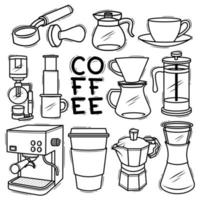 set di strumenti per macchine da caffè elemento doodle disegnato vettore