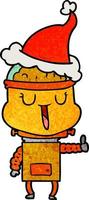 felice cartone animato strutturato di un robot che indossa il cappello di Babbo Natale vettore