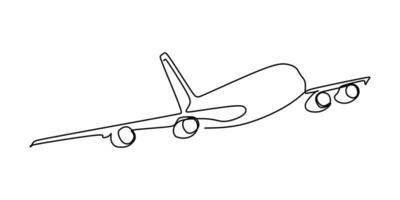 un aereo di linea è un tipo di aeromobile per il trasporto di passeggeri e merci aviotrasportate - disegno a linea singola. stile a mano disegnato per il trasporto e il concetto di viaggio. illustrazione vettoriale