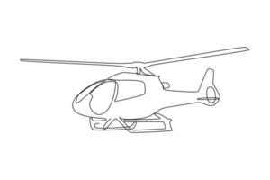 disegno a linea continua singola di un elicottero in volo. stile di disegno a mano per il concetto di trasporto vettore