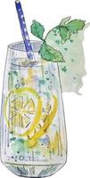 illustrazione disegnata a mano di clipart vettoriali ad acquerello bevanda alla limonata con menta e limone