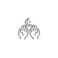 mano di preghiera musulmana. illustrazione dell'icona vettoriale dell'icona della linea pixel art