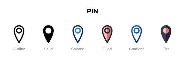 icona pin in stile diverso. pin icone vettoriali progettate in stile contorno, solido, colorato, pieno, sfumato e piatto. simbolo, illustrazione del logo. illustrazione vettoriale