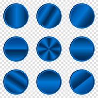pulsante di lusso in metallo blu cerchio. cerchio di metallo blu. bottone in metallo realistico. illustrazione vettoriale