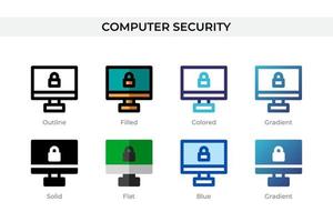 icona di sicurezza informatica in stile diverso. icone vettoriali di sicurezza informatica progettate in stile contorno, solido, colorato, pieno, sfumato e piatto. simbolo, illustrazione del logo. illustrazione vettoriale