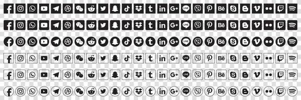 imposta le icone dei social media popolari. facebook, instagram, twitter, youtube, pinterest, behance, google, linkedin, whatsap, snapchat e molti altri. illustrazione vettoriale editoriale