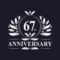 Logo dell'anniversario di 67 anni, lussuosa celebrazione del design del 67° anniversario. vettore