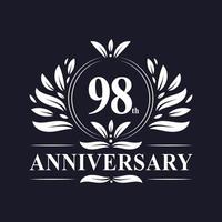 Logo dell'anniversario di 98 anni, lussuosa celebrazione del design del 98° anniversario. vettore