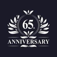 Logo dell'anniversario di 65 anni, lussuosa celebrazione del design del 65° anniversario. vettore