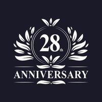 Logo dell'anniversario di 28 anni, lussuosa celebrazione del design del 28° anniversario. vettore