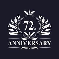 Logo dell'anniversario di 72 anni, lussuosa celebrazione del design del 72° anniversario. vettore