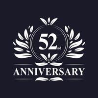 Logo dell'anniversario di 52 anni, lussuosa celebrazione del design del 52° anniversario. vettore