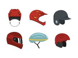 set di icone per casco sportivo, stile piatto vettore
