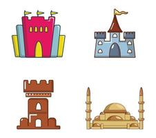 set di icone del castello, stile cartone animato vettore