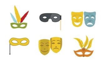 set di icone di maschera di carnevale, stile piatto vettore