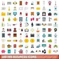 100 icone di affari della locanda impostate, stile piatto vettore