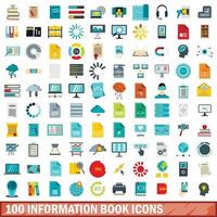 100 icone del libro di informazioni impostate, stile piatto vettore