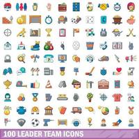 100 icone del team leader, stile cartone animato vettore