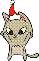 illustrazione confusa in stile fumetto di un gatto che indossa un cappello da Babbo Natale vettore