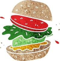hamburger vegetariano del fumetto di stile retrò eccentrico vettore