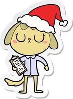 simpatico cartone animato adesivo di un cane che indossa una camicia da ufficio con un cappello da Babbo Natale vettore