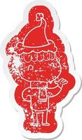 adesivo in difficoltà cartone animato di un ragazzo amichevole che indossa il cappello di Babbo Natale vettore