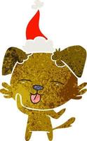 cartone animato retrò di un cane che sporge lingua con indosso il cappello di Babbo Natale vettore